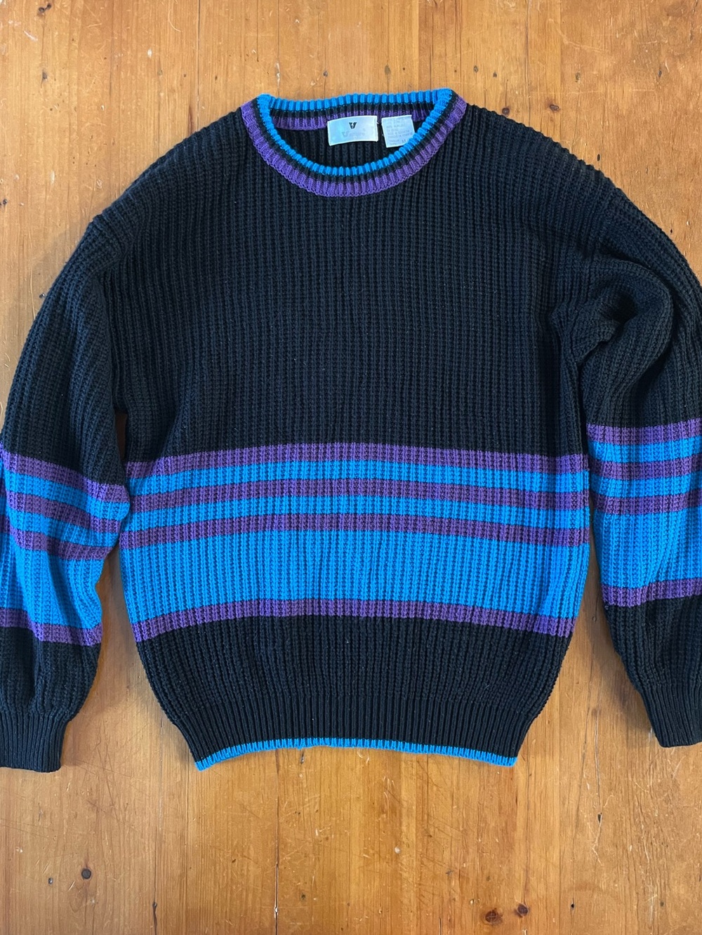Venture Y2K Acrylic Black, Bright Blue, and Purple Stripe Sweater